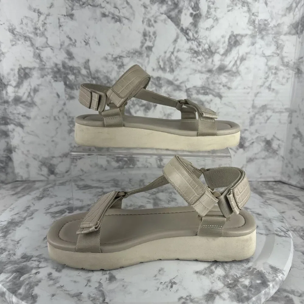 Vince Womens Carver Flatform Sport Sandal Size 7 Taupe Beige Gray Leather - Picture 2 of 7